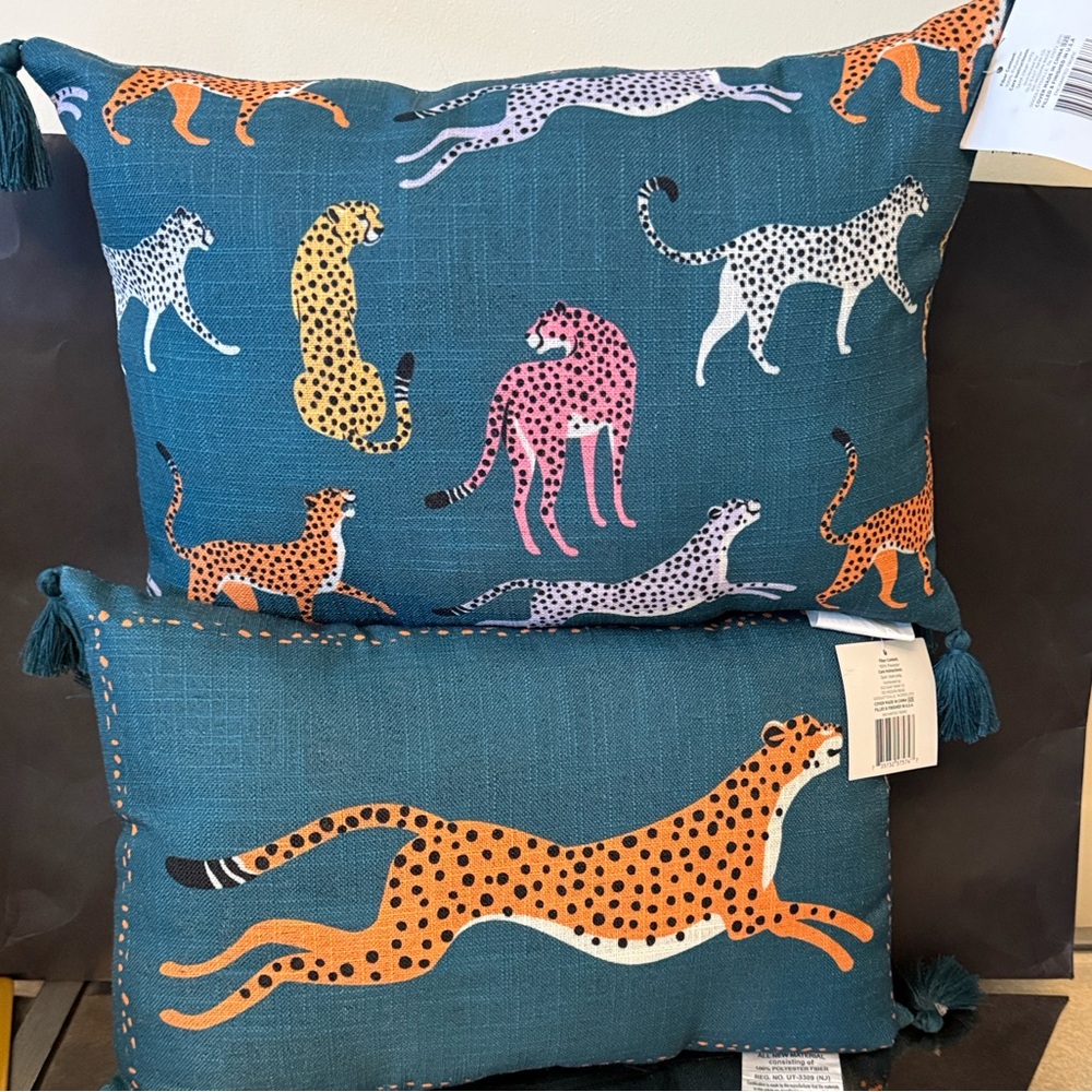 Cheetah Print Throw Toss Accent Pillow Set 2 Decorative Purse Pillows New